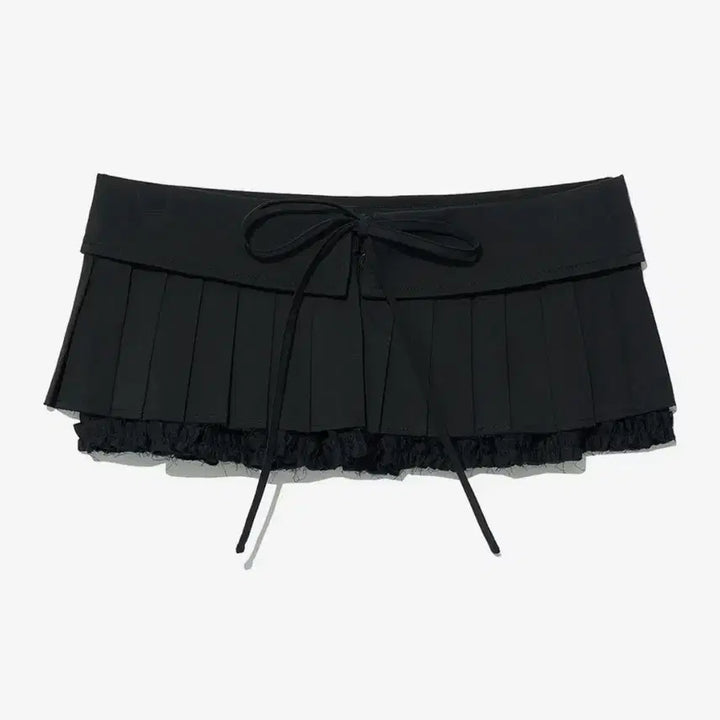 [BUNJANG] Partimento Women Pleated Wrap Layered Skirt - Black / 파르티멘토 우먼 턴오버 플리티드 랩 스커트 레이어드 치마 블랙