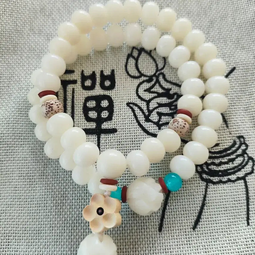 [BUNJANG] White Jade Bodhi Root Prayer Beads Bracelet 8mm / 백옥 보리근 염주 팔찌 8mm