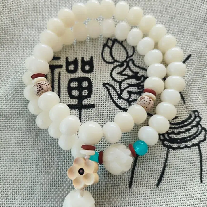 [BUNJANG] White Jade Bodhi Root Prayer Beads Bracelet 8mm / 백옥 보리근 염주 팔찌 8mm