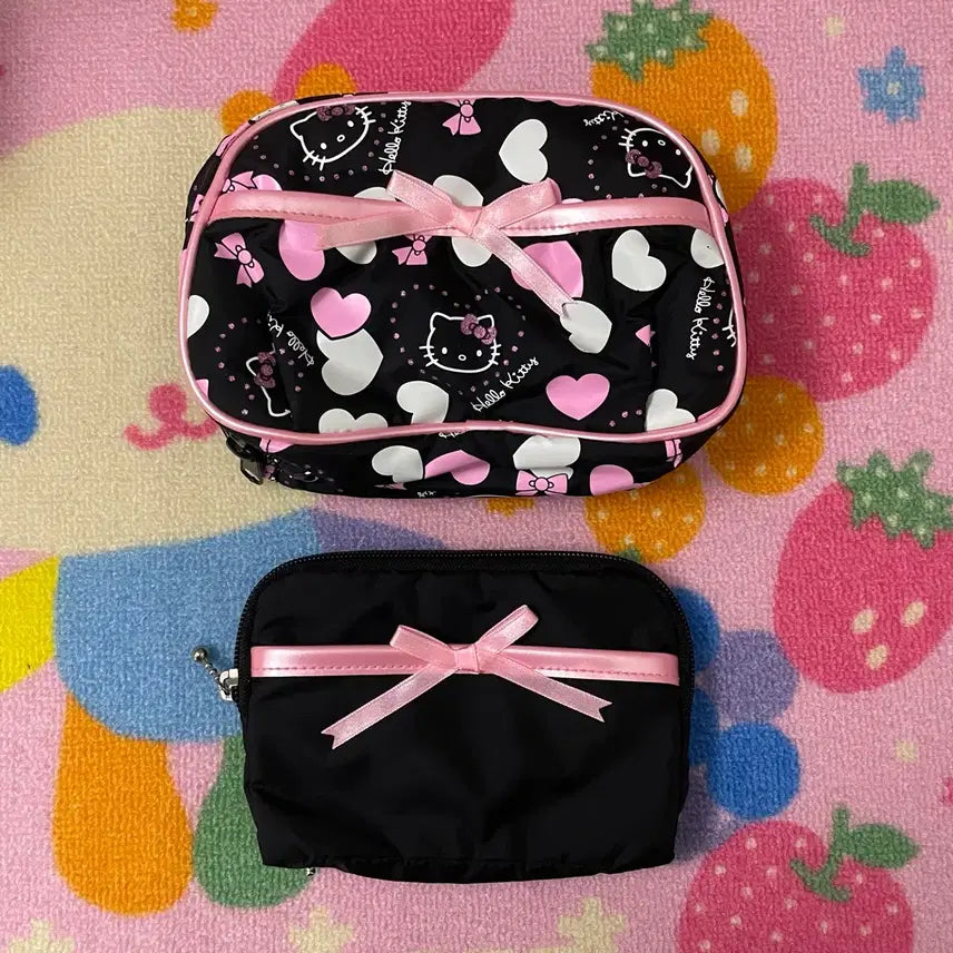 [BUNJANG] Sanrio Hello Kitty Blackpink Ribbon Pouch / 04년도 산리오 고전 키티 블랙핑크 리본 파우치