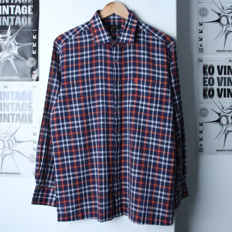 [BUNJANG] Daks Checkered Navy Lightweight Shirt / (XL) 닥스 셔츠 남방 체크 네이비 경량 여름용-17E86