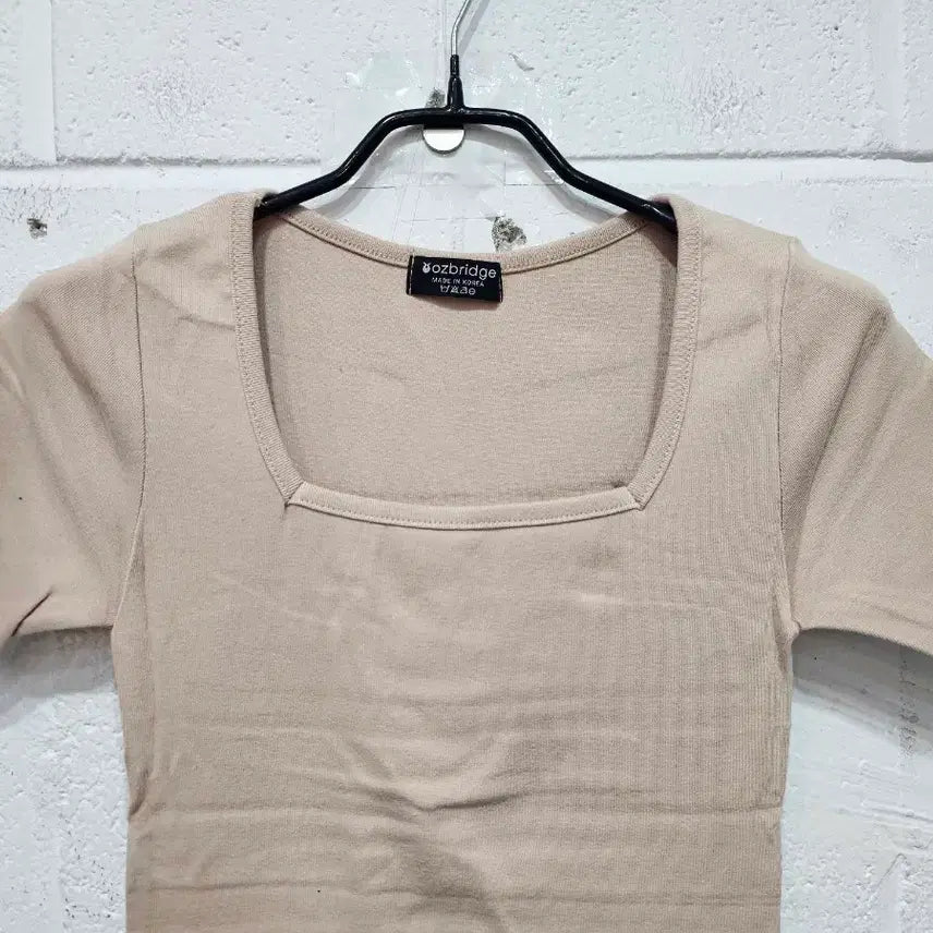 [BUNJANG] Square Neck Slim Short Sleeve Dress - Beige / 스퀘어넥 슬림 반팔 원피스- 베이지