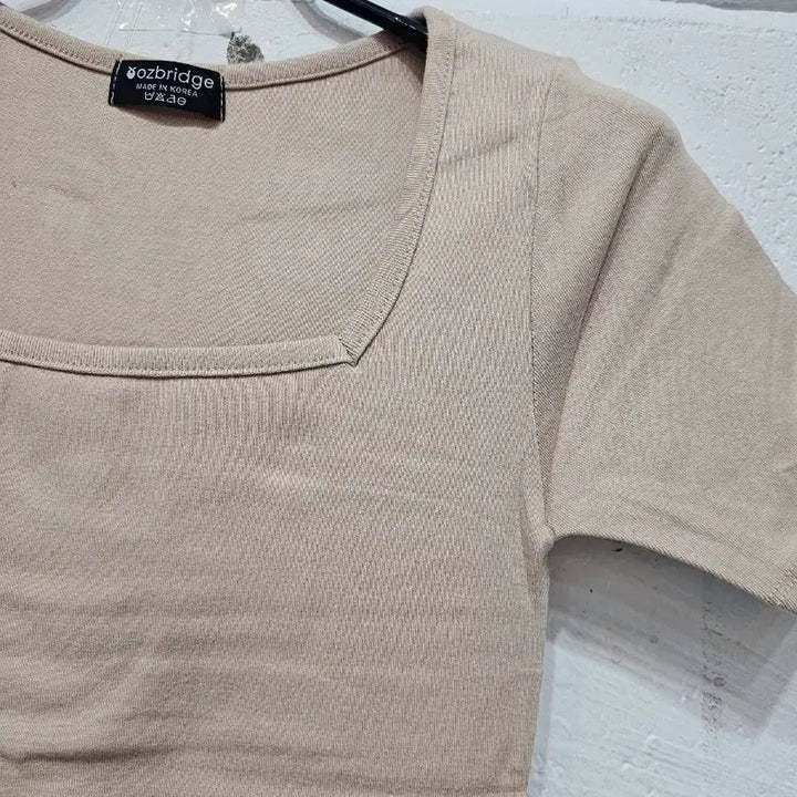 [BUNJANG] Square Neck Slim Short Sleeve Dress - Beige / 스퀘어넥 슬림 반팔 원피스- 베이지