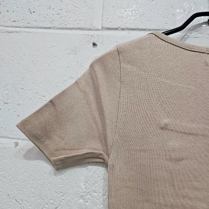[BUNJANG] Square Neck Slim Short Sleeve Dress - Beige / 스퀘어넥 슬림 반팔 원피스- 베이지