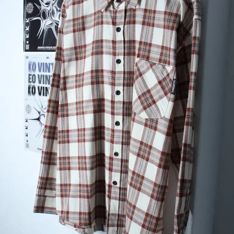 [BUNJANG] Filluminate Loose Fit Check Shirt Beige / (M-L) 필루미네이트 셔츠 남방 루즈핏 체크 베이지 아메카지-17E90