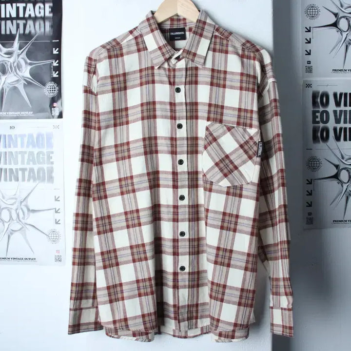[BUNJANG] Filluminate Loose Fit Check Shirt Beige / (M-L) 필루미네이트 셔츠 남방 루즈핏 체크 베이지 아메카지-17E90