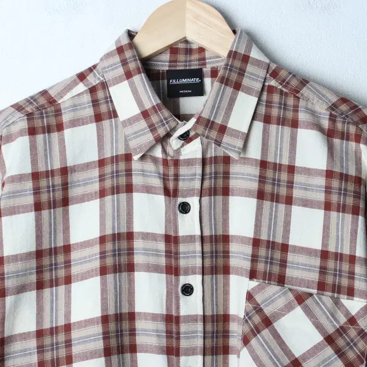 [BUNJANG] Filluminate Loose Fit Check Shirt Beige / (M-L) 필루미네이트 셔츠 남방 루즈핏 체크 베이지 아메카지-17E90