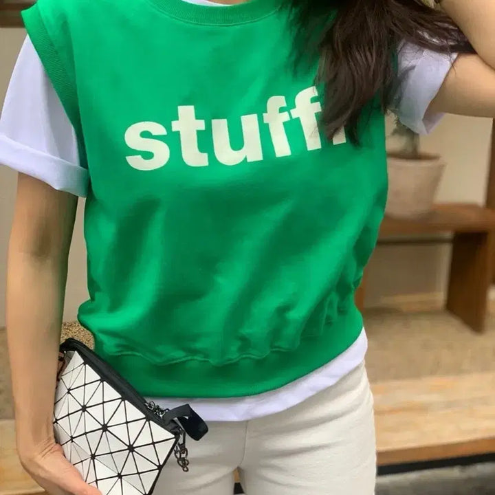 [BUNJANG] Hong Dung Moo Cotton Semi-Crop Vest / 홍덩무 스터프 맨투맨 조끼