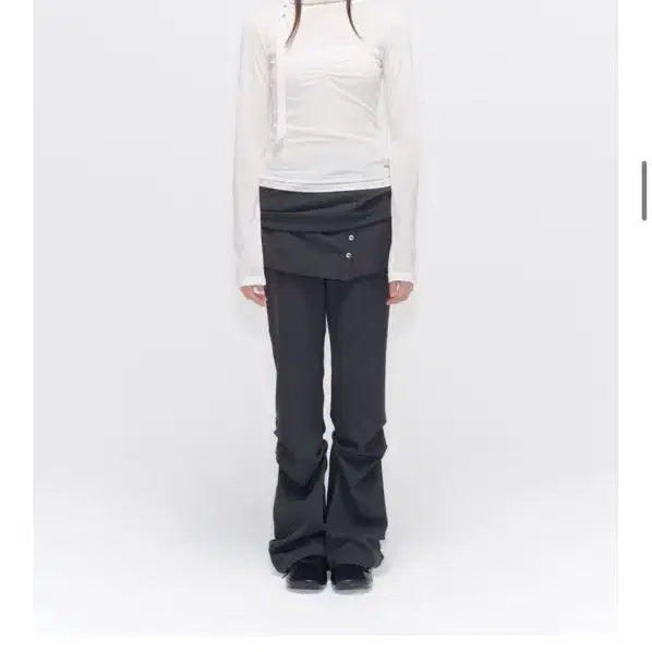 [BUNJANG] Miseki Seoul Draped Shirt Skirt Pants Set / Draped shirt skirt pants SET CHARCOAL