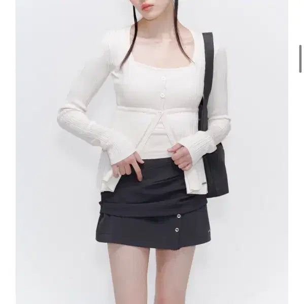 [BUNJANG] Miseki Seoul Draped Shirt Skirt Pants Set / Draped shirt skirt pants SET CHARCOAL