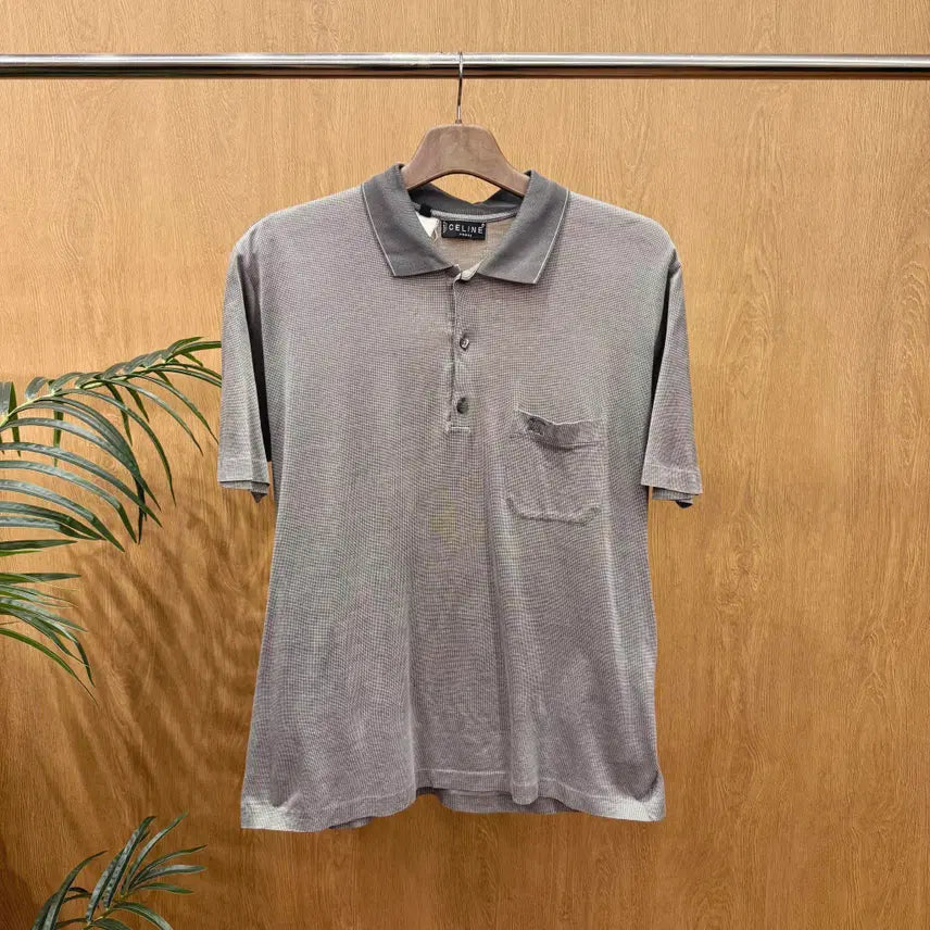 [BUNJANG] Celine Homme Patterned Short Sleeve Polo Shirt / 셀린느 옴므 패턴 반팔 카라티 포켓 디테일 클래식 그레이
