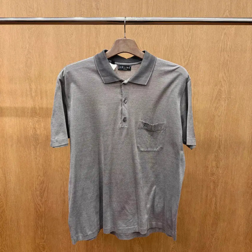 [BUNJANG] Celine Homme Patterned Short Sleeve Polo Shirt / 셀린느 옴므 패턴 반팔 카라티 포켓 디테일 클래식 그레이