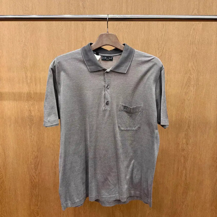 [BUNJANG] Celine Homme Patterned Short Sleeve Polo Shirt / 셀린느 옴므 패턴 반팔 카라티 포켓 디테일 클래식 그레이