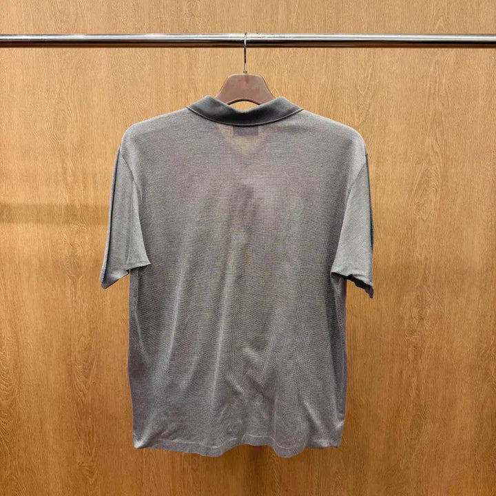 [BUNJANG] Celine Homme Patterned Short Sleeve Polo Shirt / 셀린느 옴므 패턴 반팔 카라티 포켓 디테일 클래식 그레이