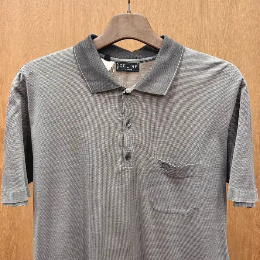 [BUNJANG] Celine Homme Patterned Short Sleeve Polo Shirt / 셀린느 옴므 패턴 반팔 카라티 포켓 디테일 클래식 그레이