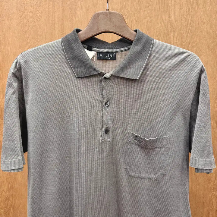 [BUNJANG] Celine Homme Patterned Short Sleeve Polo Shirt / 셀린느 옴므 패턴 반팔 카라티 포켓 디테일 클래식 그레이