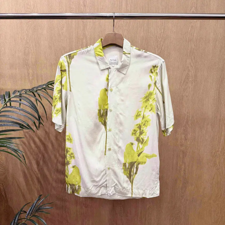 [BUNJANG] Paul Smith Floral Art Print Short Sleeve Shirt / 폴스미스 플로럴 반팔 셔츠 유니크 아트프린트 패턴 아이보리 옐로우