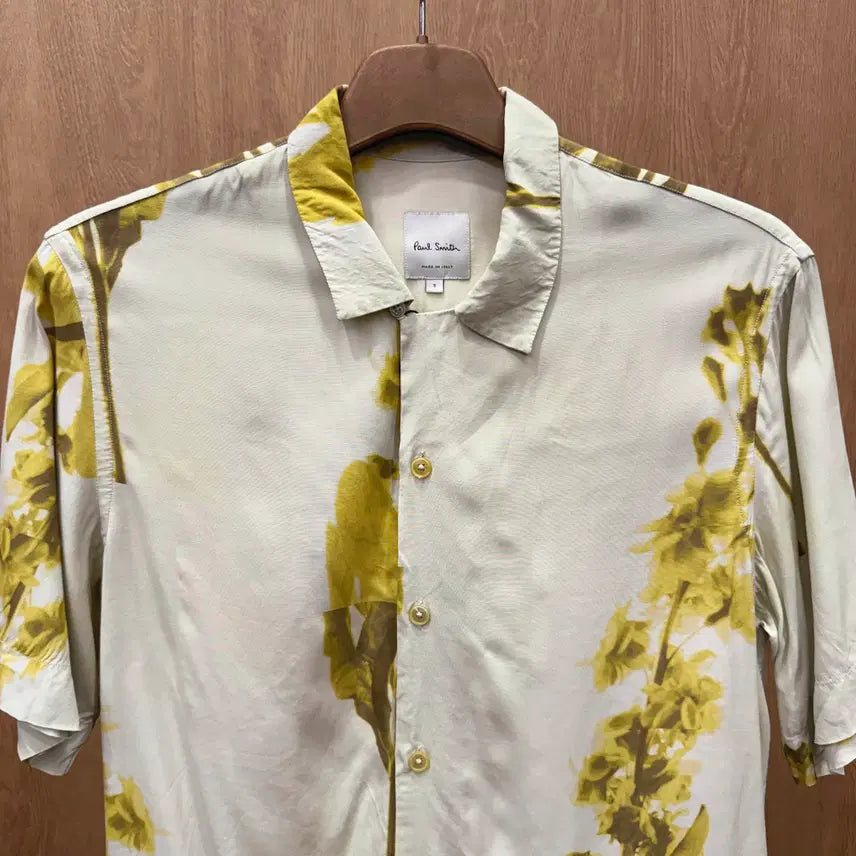 [BUNJANG] Paul Smith Floral Art Print Short Sleeve Shirt / 폴스미스 플로럴 반팔 셔츠 유니크 아트프린트 패턴 아이보리 옐로우