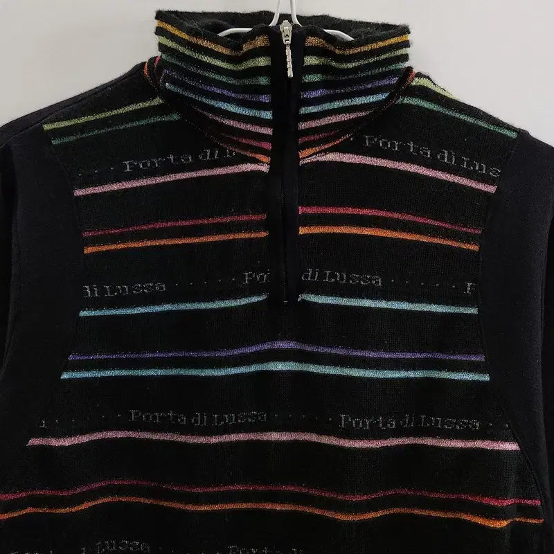 [BUNJANG] Vintage Y2K Glitter Stripe Half Zip Knit Sleeve / 빈티지 Y2K 글리터스트라이프 하프집업 니트 슬리브