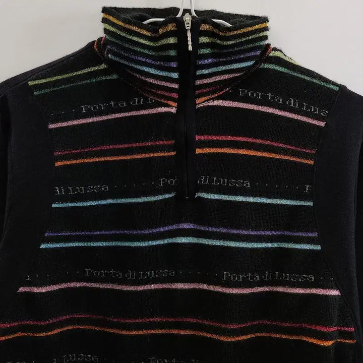 [BUNJANG] Vintage Y2K Glitter Stripe Half Zip Knit Sleeve / 빈티지 Y2K 글리터스트라이프 하프집업 니트 슬리브