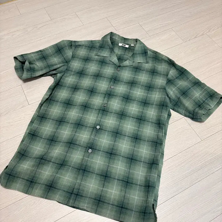 [BUNJANG] Uniqlo U Green Check Open Collar Shirt / 유니클로U 그린 체크 오픈 카라 셔츠 M(103-105)