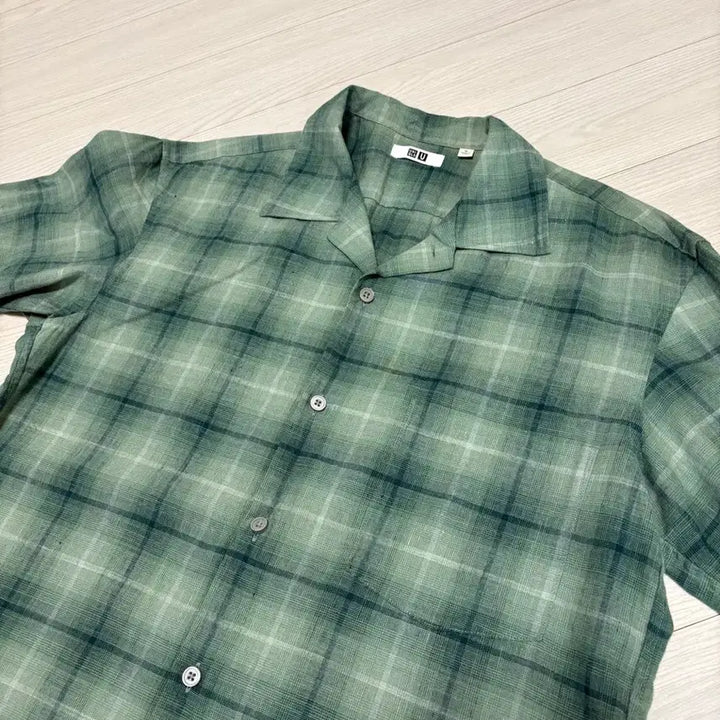 [BUNJANG] Uniqlo U Green Check Open Collar Shirt / 유니클로U 그린 체크 오픈 카라 셔츠 M(103-105)