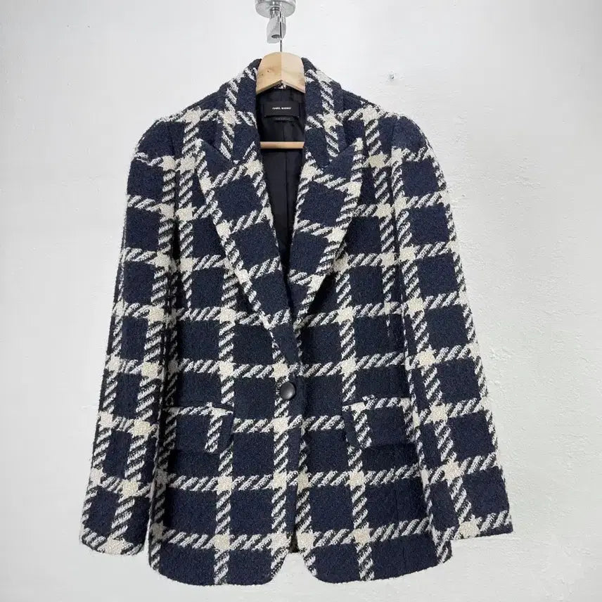 [BUNJANG] Isabel Marant Navy Glen Check Tweed Lapel Jacket / 이자벨마랑 네이비 글렌 체크 트위드 라펠 자켓