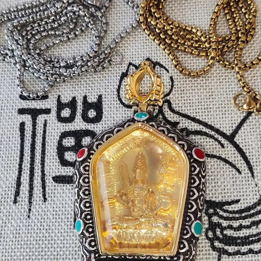 [BUNJANG] Tibetan Thangka Avalokiteśvara Pendant Necklace / 티베트 탕카 18k도금 허공장보살 팬던트 목걸이
