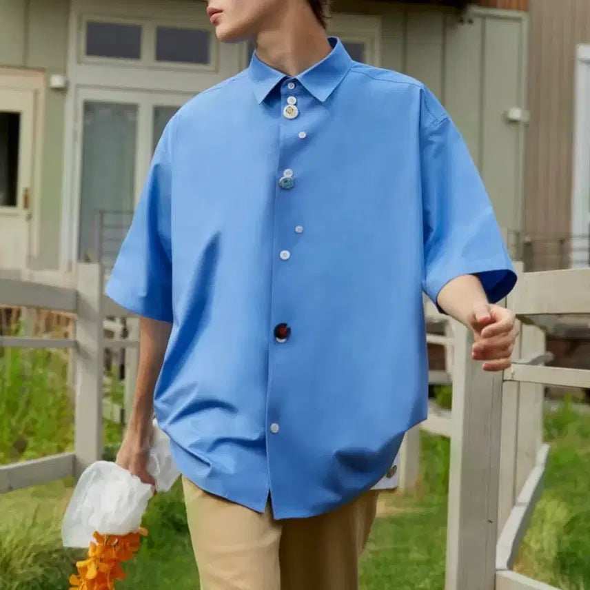 [BUNJANG] STU Blue Short Sleeve Shirt (M) / STU 반팔셔츠 M사이즈
