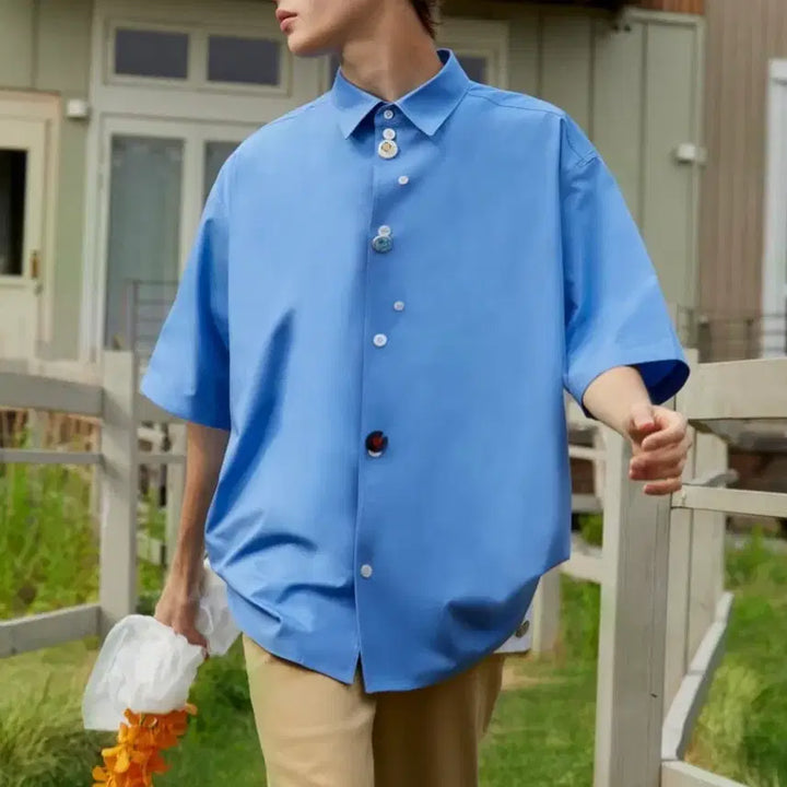[BUNJANG] STU Blue Short Sleeve Shirt (M) / STU 반팔셔츠 M사이즈