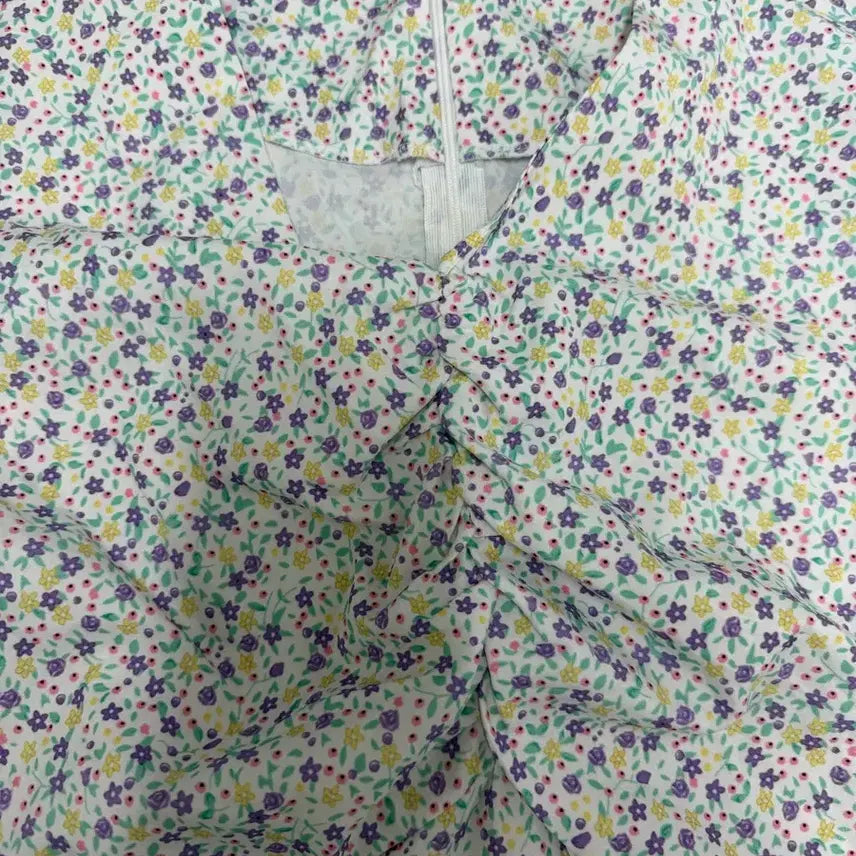 [BUNJANG] Flower Pattern Short Sleeve Long Dress / 플라워 패턴 반팔 롱 원피스