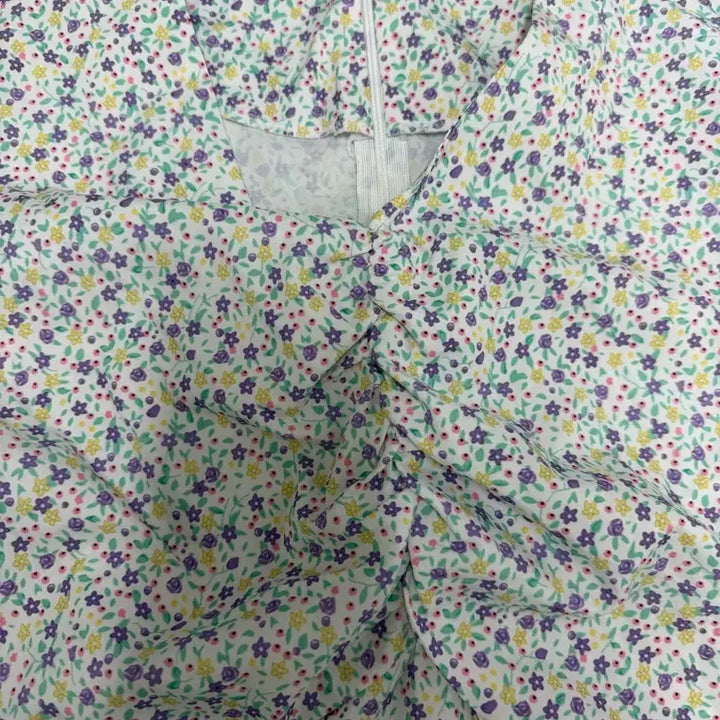 [BUNJANG] Flower Pattern Short Sleeve Long Dress / 플라워 패턴 반팔 롱 원피스
