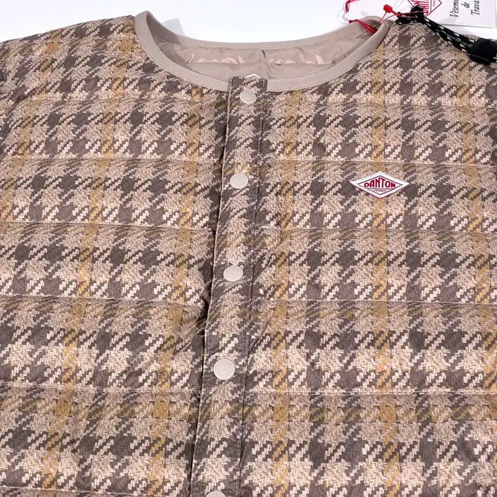 [BUNJANG] DANTON Crewneck Down Vest Beige Check S Size / (W)DANTON 단톤 이너 다운 크루넥 베스트 베이지 체크 S사이즈