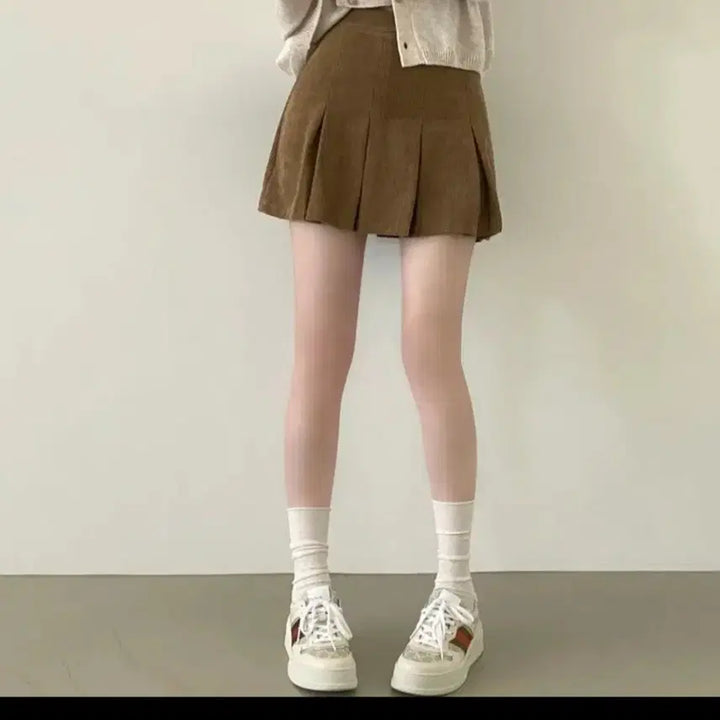 [BUNJANG] Andmore Corduroy Pleated Mini Skirt - Light Beige / 에이블리 앤드모어 골덴플리츠 미니스커트 진베이지