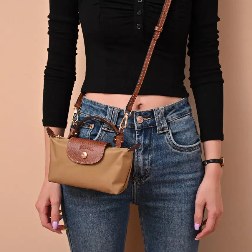 [BUNJANG] Longchamp Nylon and Cowhide Leather Clutch and Shoulder Bag / 롱샴 클러치백 숄더백 카키  나일론 소가죽 여성