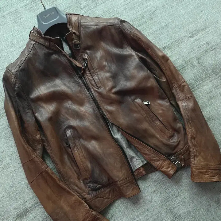 [BUNJANG] Garrett Italian Lambskin Leather Racer Jacket / 가렛 italy made 파티나 공법 램스킨 레더레이서 자켓