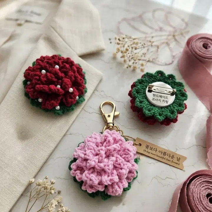 [BUNJANG] Handmade Crochet Carnation Keychain / 핸드메이드 카네이션 뜨개 키링
