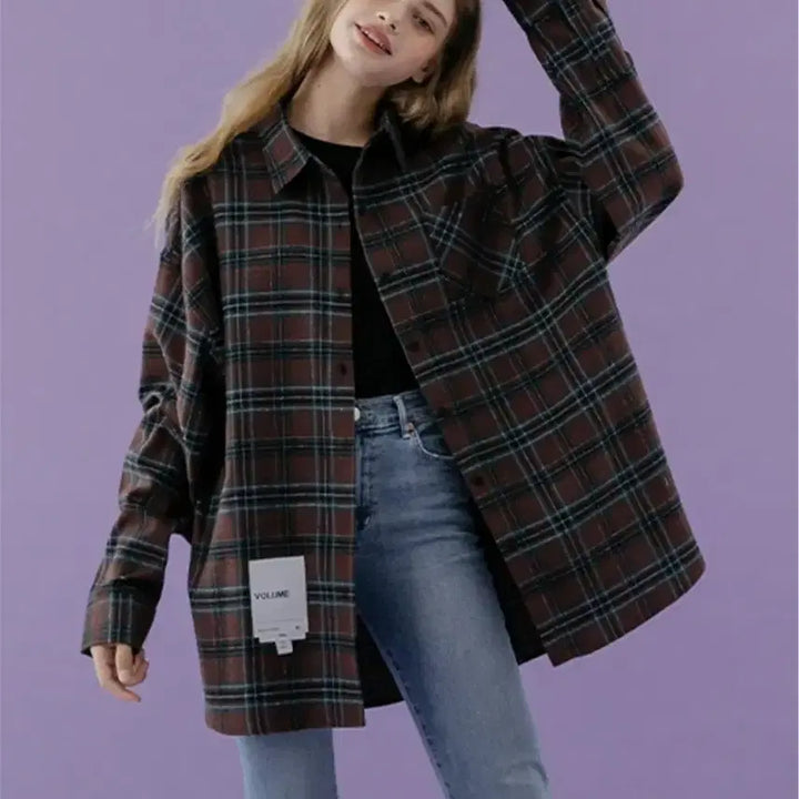 [BUNJANG] Lady Volume Overfit Vintage Check Shirt - Brown / 레이디볼륨 Overfit vintage check shirt_brown