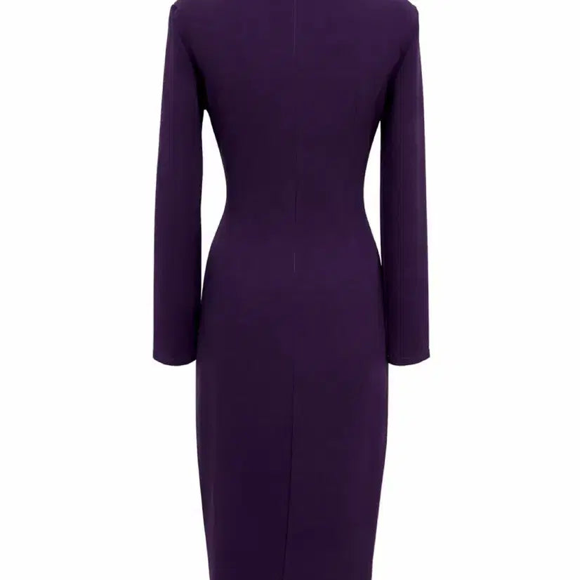 [BUNJANG] Deep Purple Shirred Slit Midi Dress / 딥퍼플 셔링 슬릿 원피스 66사이즈 봄가을원피스 브이넥 트임 섹시