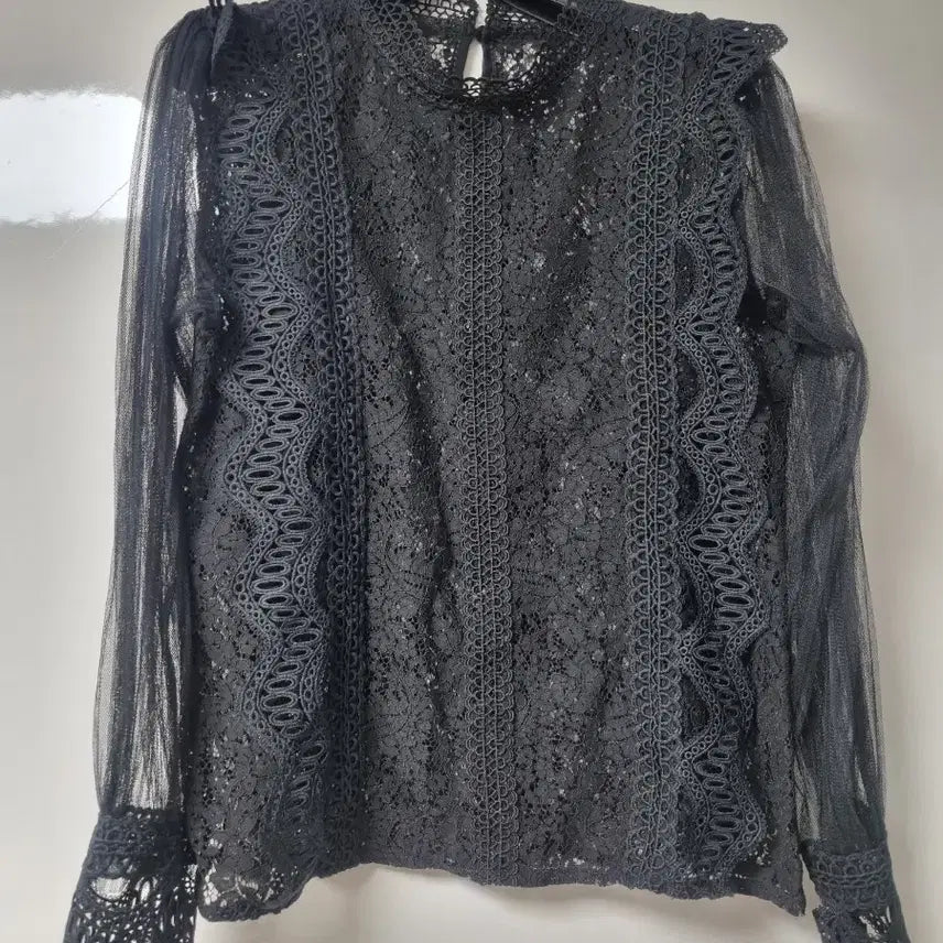 [BUNJANG] Black Lace See-through Blouse 55 / 블랙 레이스 시스루 블라우스 55  새것수준컨디션
