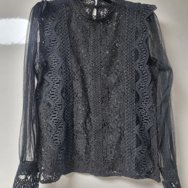 [BUNJANG] Black Lace See-through Blouse 55 / 블랙 레이스 시스루 블라우스 55  새것수준컨디션