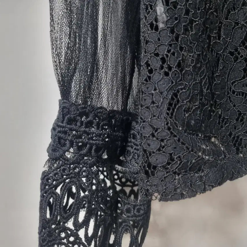 [BUNJANG] Black Lace See-through Blouse 55 / 블랙 레이스 시스루 블라우스 55  새것수준컨디션