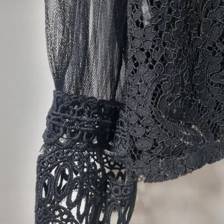[BUNJANG] Black Lace See-through Blouse 55 / 블랙 레이스 시스루 블라우스 55  새것수준컨디션