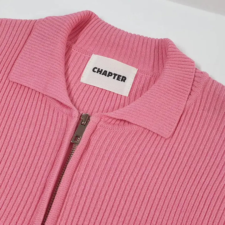 [BUNJANG] CHAPTER Two-Way Ribbed Knit Zip-Up / CHAPTER 투웨이 골지 니트짚업