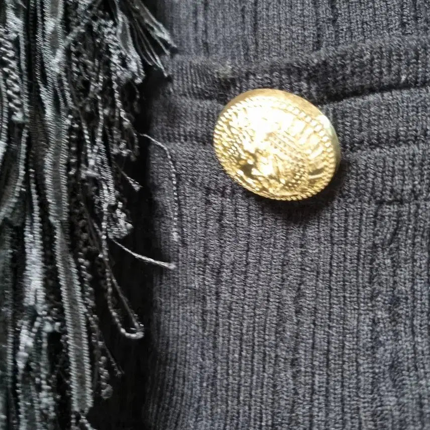 [BUNJANG] Black Fringe Shawl Detail Cardigan / 블랙 프린지 슐장식 가디건 55
