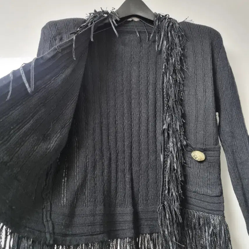 [BUNJANG] Black Fringe Shawl Detail Cardigan / 블랙 프린지 슐장식 가디건 55