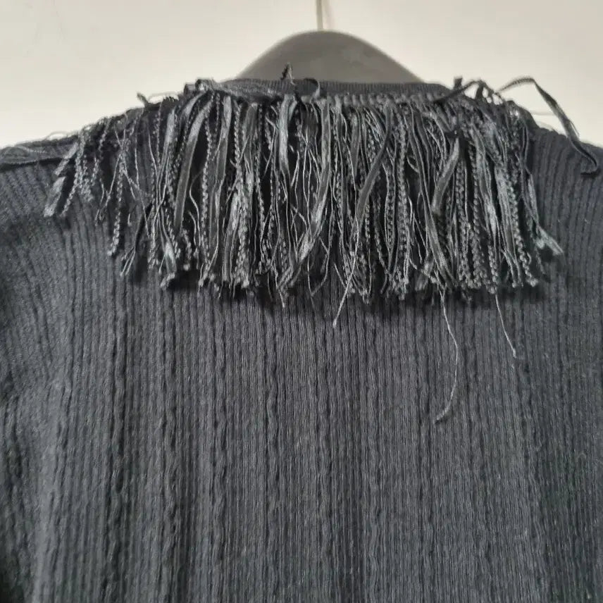 [BUNJANG] Black Fringe Shawl Detail Cardigan / 블랙 프린지 슐장식 가디건 55