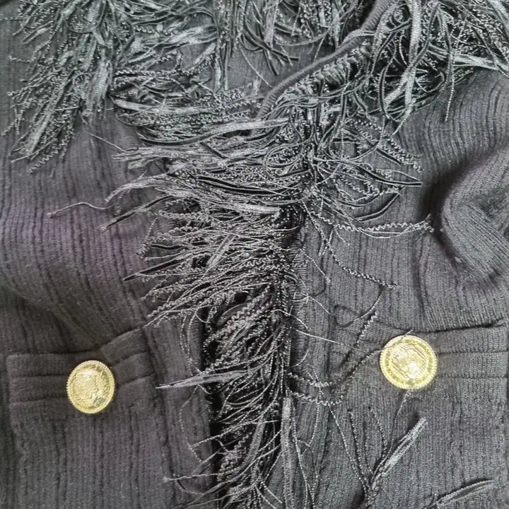 [BUNJANG] Black Fringe Shawl Detail Cardigan / 블랙 프린지 슐장식 가디건 55