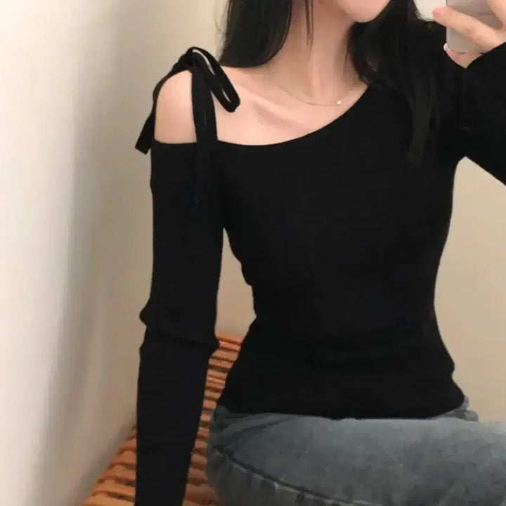 [BUNJANG] Ably Ribbed Off-Shoulder Knit Top / 에이블리 골지 오프숄더 니트