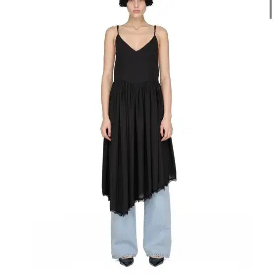 [BUNJANG] Sunburn Project Black Lace Trimmed Long Dress / 썬번프로젝트 블랙 원피스